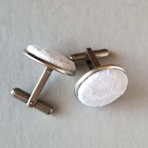 New Custom White Lace Cufflinks by Marang Studios (.75”) - Picture 2 of 2